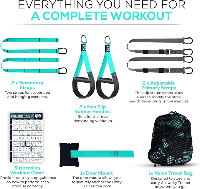 All In One Suspension Trainer Kit, Full Body Workout at Home, Exercise Straps That Will Help You Build Muscle, Burn Fat and Improve Mobility