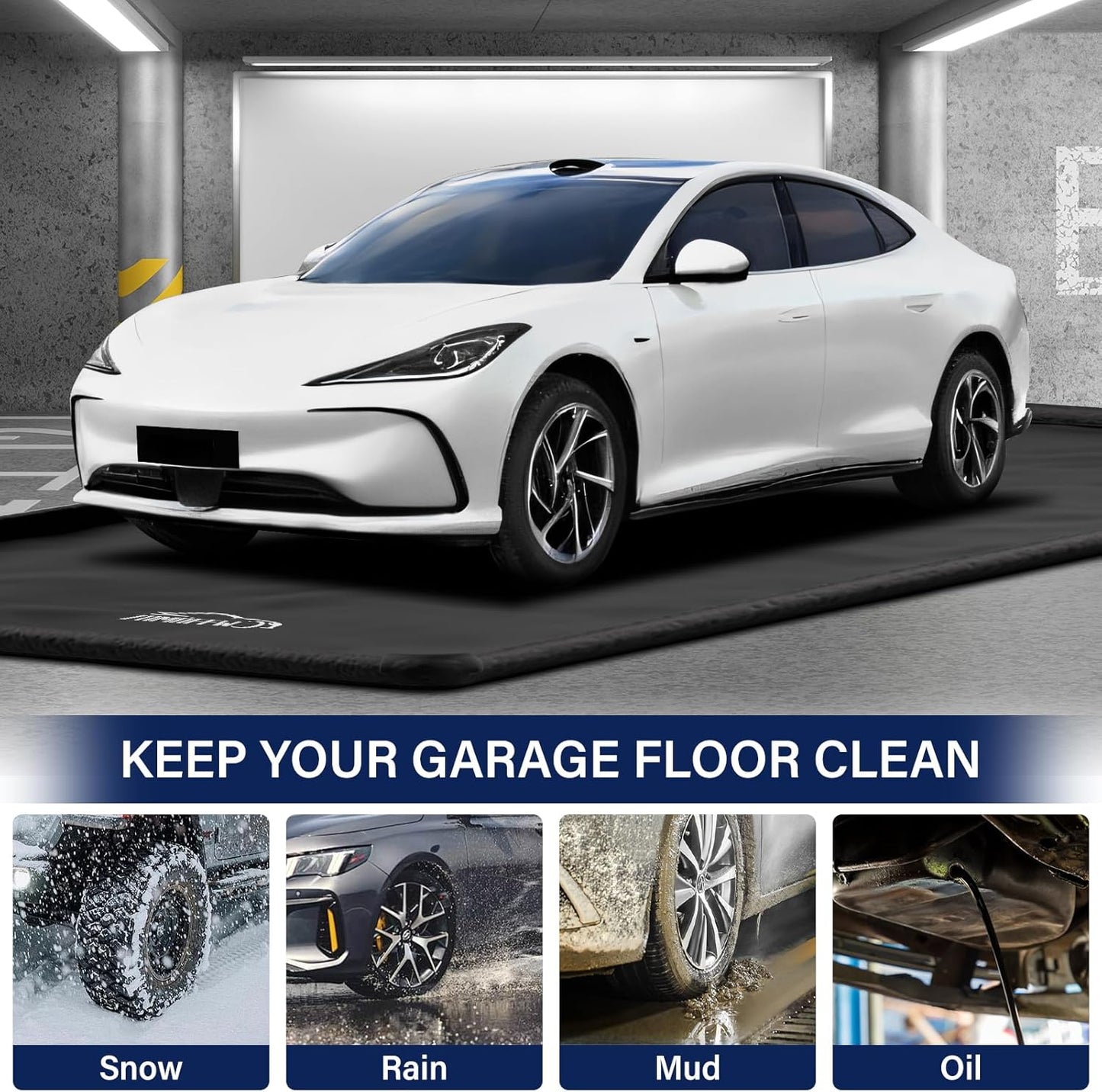 Garage Car Mat, Non-Slip Garage Floor Mat, Heavy Duty Waterproof Containment Mat for Snow Ice Water and Mud (7'9" x 18')