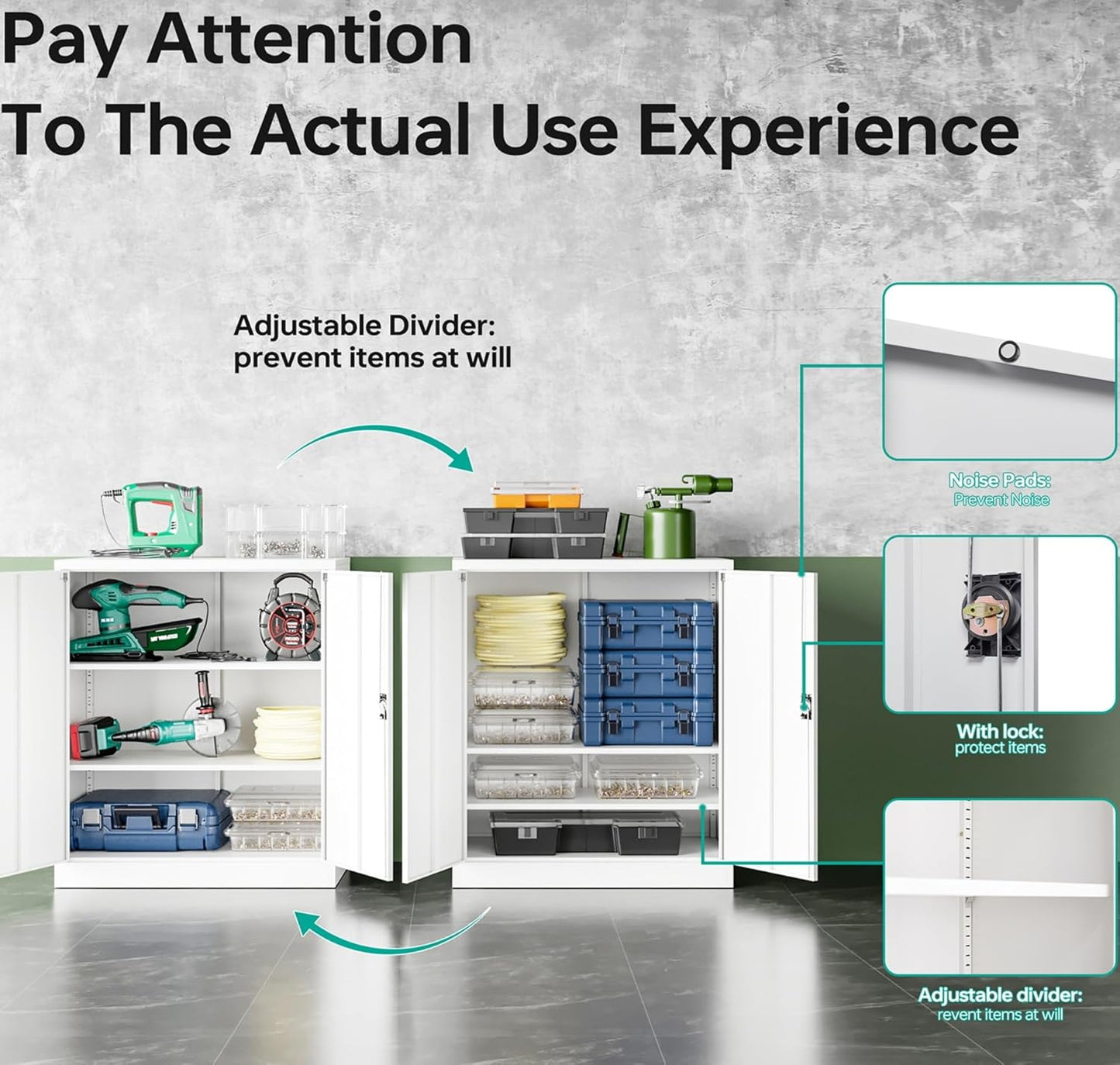 SISESOL Small Metal Cabinet with Shelves,36 inch Garage Storage Cabinet with Lock,White Metal Storage Cabinets with Locking Doors,Lockable Office File Cabinets for Home,Office,Shop,Garage