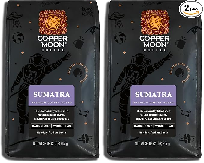 Copper Moon Dark Roast Whole Bean Coffee, Sumatra Blend, 2 Lb (Pack of 2)