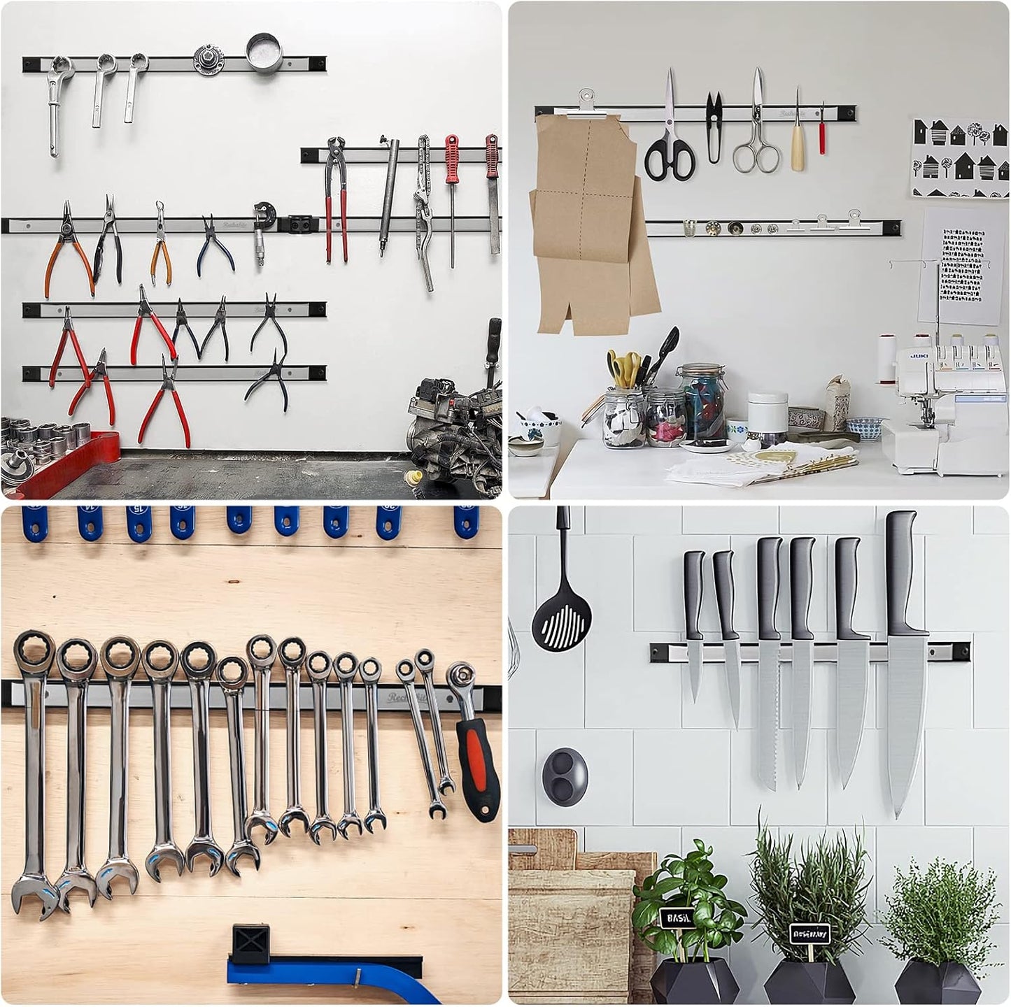 12" 18" 24" Magnetic Tool Holder Strip, Stainless Steel Surface Tool Magnet Bar, Metal Tool Organizer Rack for Garage Organization, Easy To Install in Workshop, Mounting Screws Included