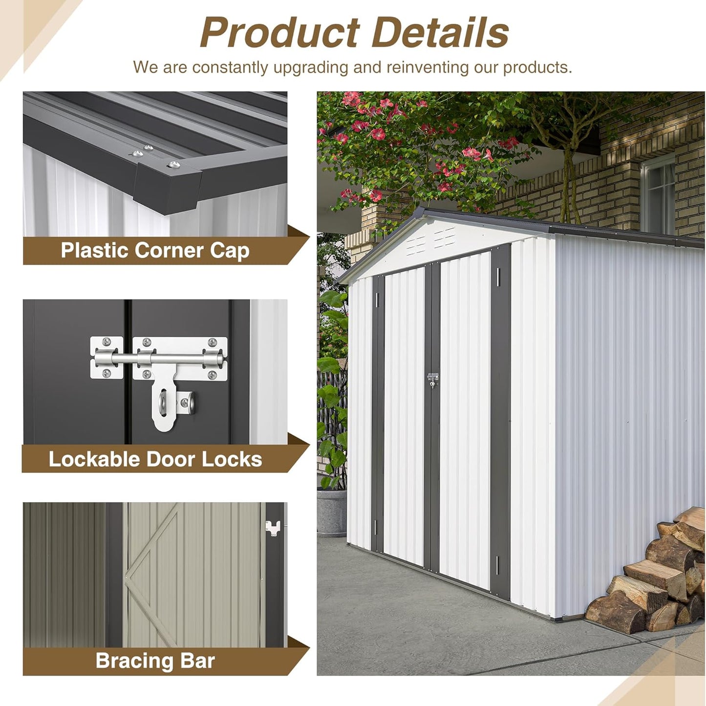 8x6 FT Outdoor Metal Storage Shed with Lockable Door & Floor Frame, Heavy-Duty Garden Tool Shed, Weatherproof Steel Utility Shed for Backyard, Patio, or Lawn Organization