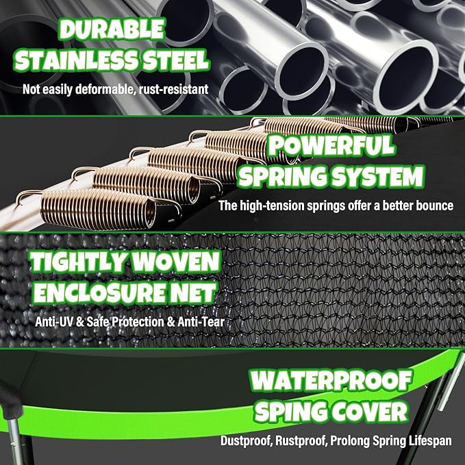 Trampoline 8FT 10FT 12FT 14FT 16FT, Outdoor Trampolines for Kids and Adults, Recreational Trampoline with Enclosure Net & Ladder, Round Trampoline ASTM Approved, 400/450LBS Weight Capacity