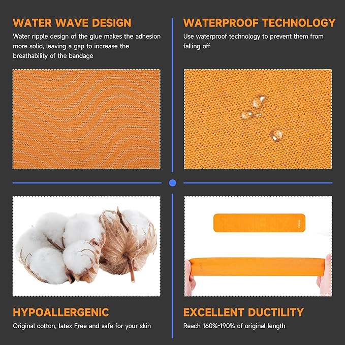 CKeep Uncut Kinesiology Tape(2 Rolls), Original Cotton Elastic Premium Athletic Tape,Latex Free Hypoallergenic, 2inch x 16ft, Orange