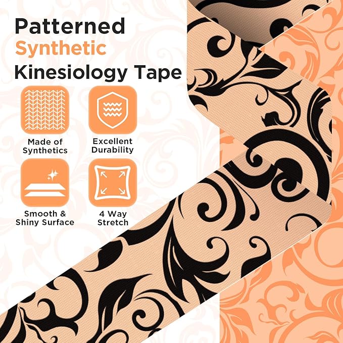 OK TAPE Synthetic Kinesiology Tape, Elastic Physical Therapy Athletic Tape for Pain Relief & Muscle Support, Uncut Kinetic Tape, 2in x 16.4ft- 2 Rolls (Flower)