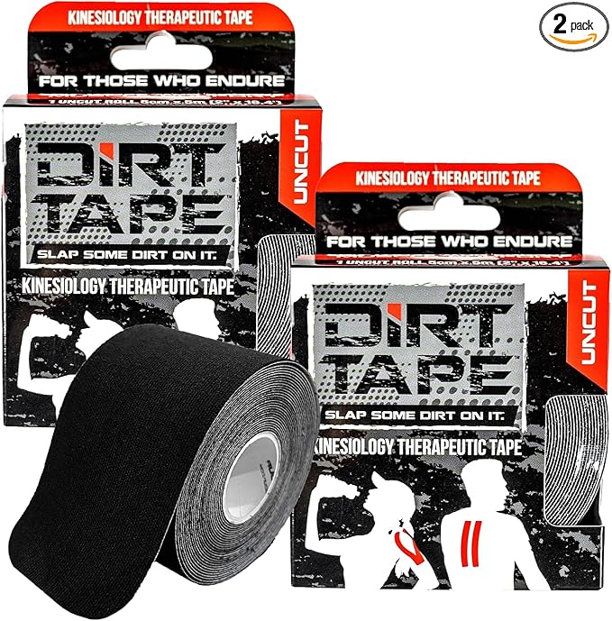 Premium Cotton, Elastic Kinesiology Athletic Tape, 2 Continuous Uncut roll (16.4 feet Long). Latex Free, Hypo-Allergenic, Water Resistant (Black)