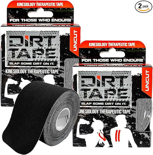 Premium Cotton, Elastic Kinesiology Athletic Tape, 2 Continuous Uncut roll (16.4 feet Long). Latex Free, Hypo-Allergenic, Water Resistant (Black)