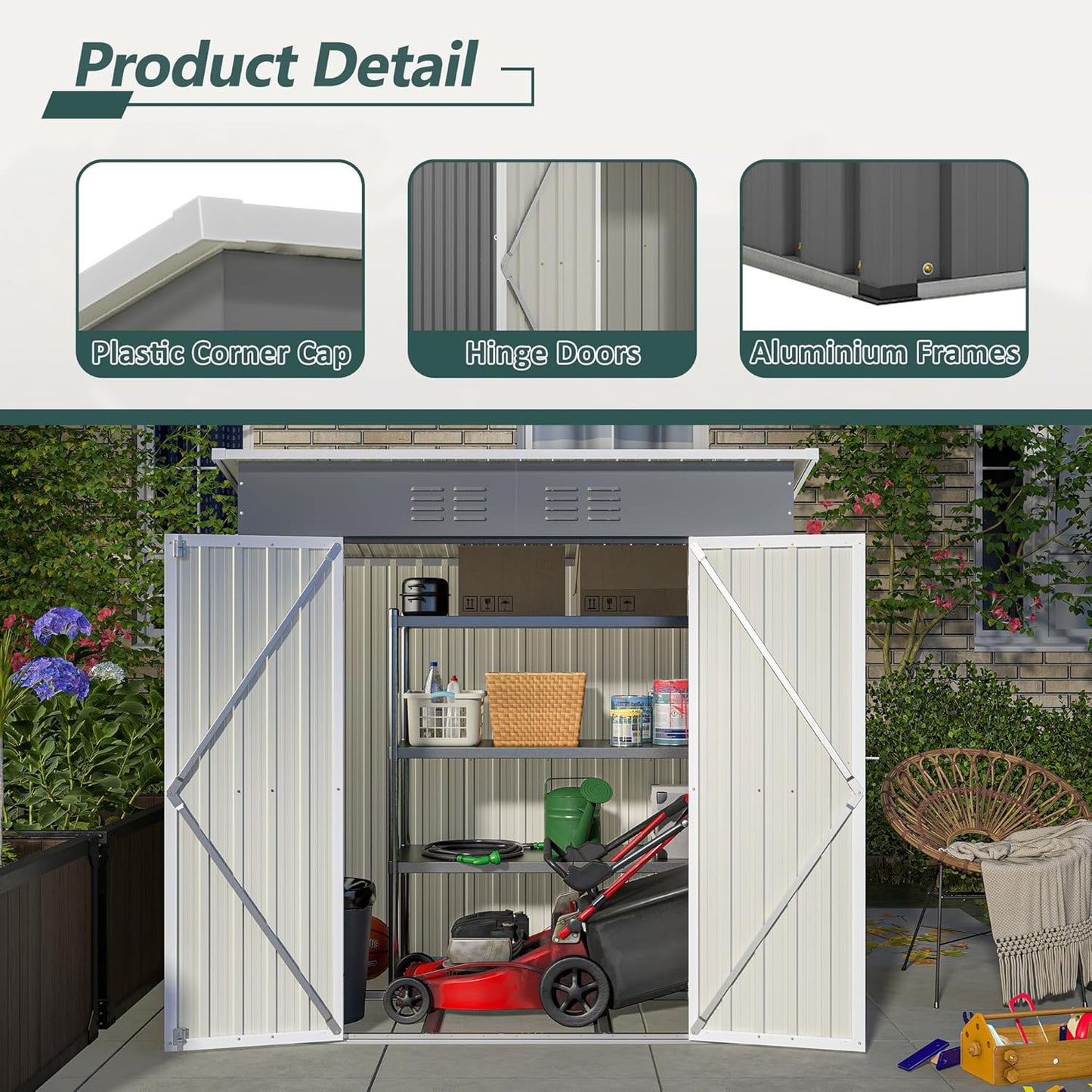 6 x 4 FT Outdoor Storage Metal Shed, Bike Garden Tool Shed with Slooping Roof, Lockable Doors and Aluminum Frames, Shed Easy to Assemble for Garden, Patio, Lawn, Grey