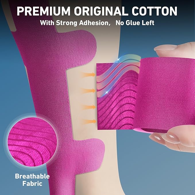 Kinesiology Tape for Achilles Tendon, KTQUICK 12 Count Achilles Tendon Tape Precut, Original Cotton Waterproof&Breathable, Enhance Elastic Kinesiology Athletic Tape for Achilles&Muscle Support(Pink)