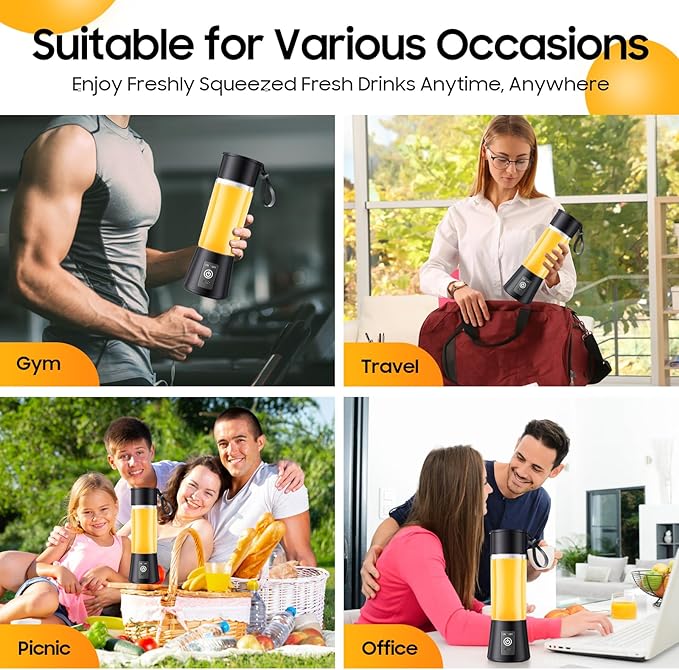 Personal Blender for Shakes and Smoothies - 2025 New Upgrade Cordless Portable Blender USB-C Rechargeable, 380Ml BAP Free Juice Cup, 6 Blades Freshly Squeezed for Picnic/Sprots, 20000Rpm/Min Speed