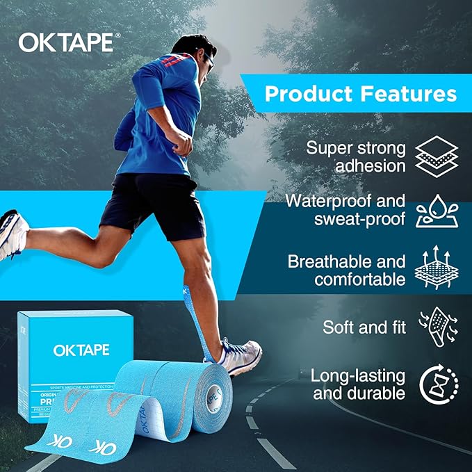 OK TAPE Synthetic Kinesiology Tape Prime, Breathable Sports Athletic Tape for Joint & Muscle Discomfort, Latex Free and Water Resistance, 2 Roll, 2in×16.4ft-Beige