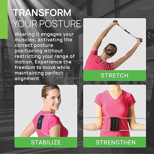 PRIMEKINETIX PostureMedic Dynamic Posture Brace for Neck and Back Support -For Enhanced Shoulder Alignment, Posture Improvement & Stretching-L(Silver)