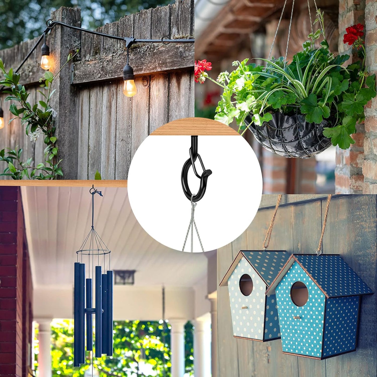 36 PCS Q-Hanger Hooks with Safety Buckle, Windproof Screw Hooks for Outdoor String Lights Hanging Christmas Lights, Plants, with 1 Wing Nut Driver