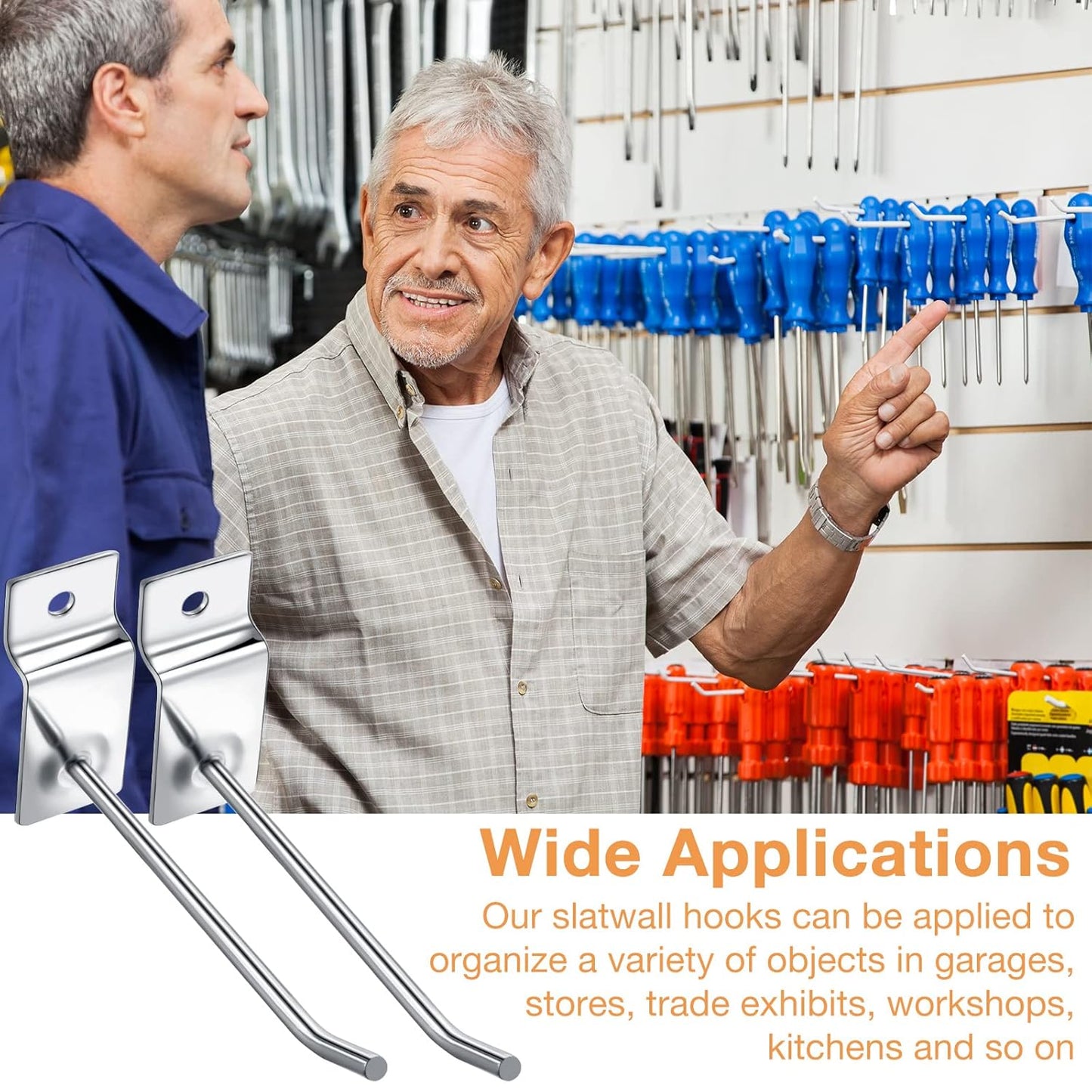 Moxweyeni 100 Pcs Heavy Duty Slatwall Panel Hooks Hanging Metal Slat Wall Hanging Hooks Silver Slat Wall Hanger Commercial Grade Slatwall Pegs Accessories for Shop Retail Display(4 Inch)