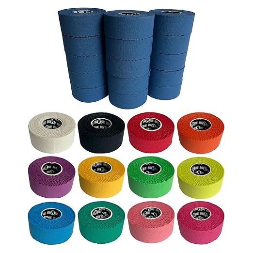 Ringside 1" Athletic Trainers Tape, Cotton Kinesiology Tape for Combat Sports, Adhesive, 30 Foot Rolls, Blue, 15 Rolls