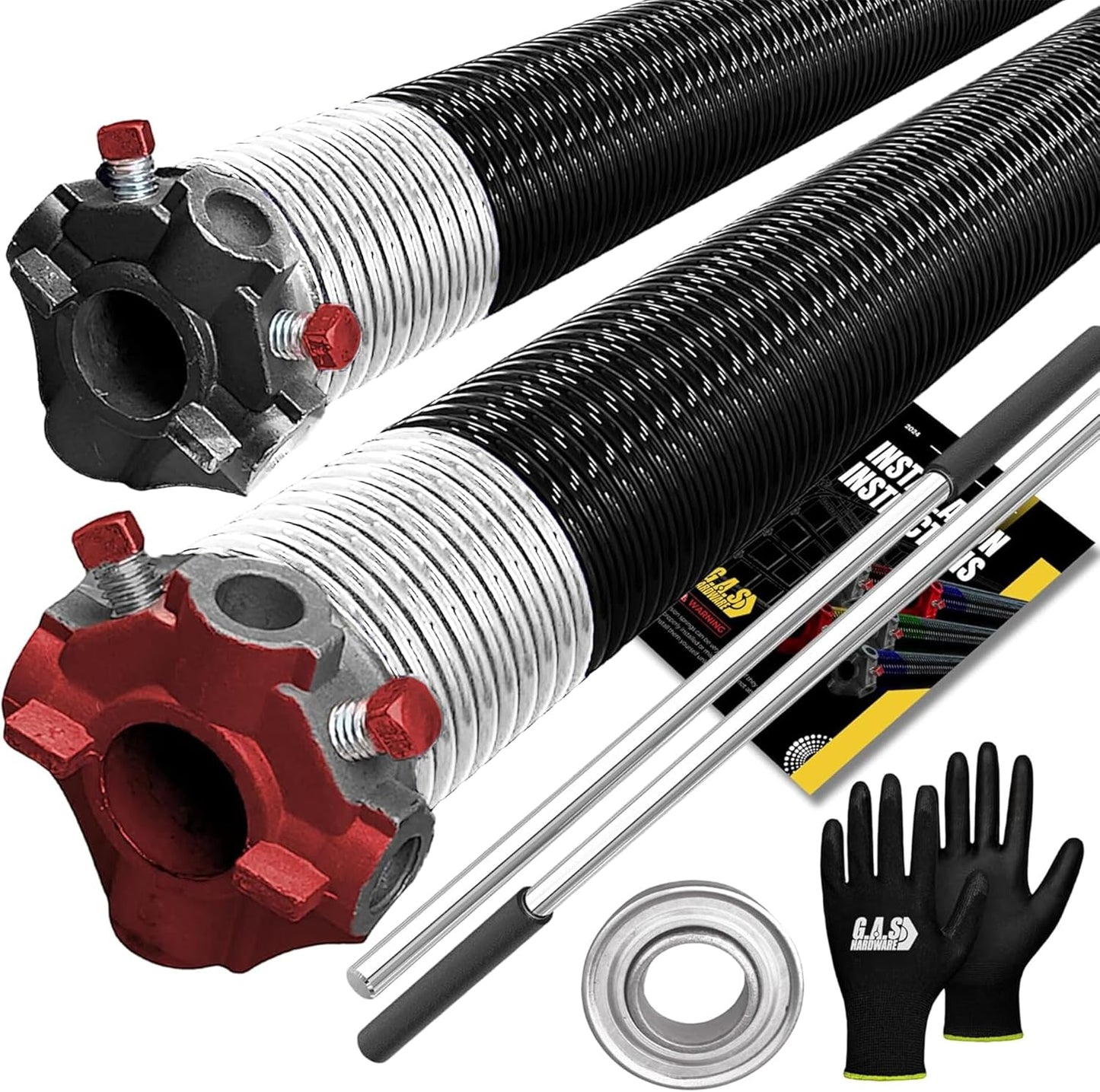 Garage Door Torsion Spring 218x1.75x33 Includes 1” Steel Bearing, Non-Slip Gloves, and Winding Bars for Left and Right Side of Garage Door Precision E-Coating 5-Year Warranty Min. 30,000 Cycles (Pair)