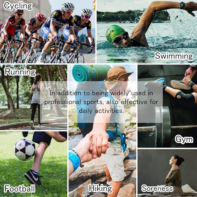 Upgraded Kinesiology Tape 2inch 12 Rolls Set for Knees, Uncut 2" Waterproof Muscle Tape Hypoallergenic Athletic Tape Sports Tape for Knee Shoulder Muscle Pain (4X Beige, 4X Black, 4X Blue)