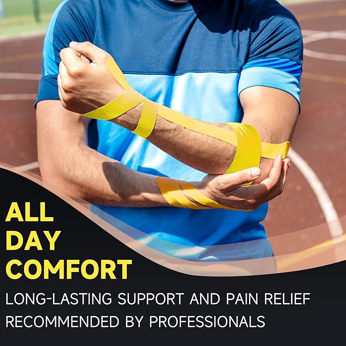 CKeep Uncut Kinesiology Tape(2 Rolls), Original Cotton Elastic Premium Athletic Tape,Latex Free Hypoallergenic, 2inch x 16ft, Yellow