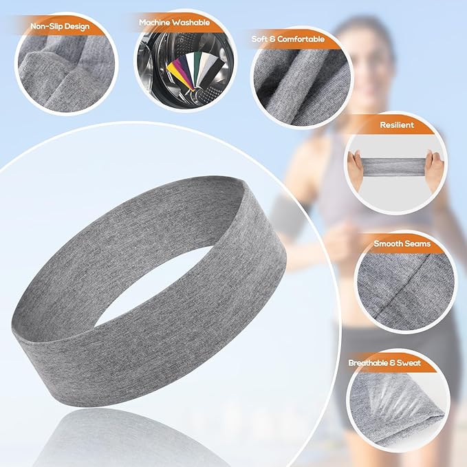 Workout Headbands for Women Non Slip - 8PCS Elastic Sport Head Bands for Women's Hair, Sweat Headband for Athletic Yoga Running Gym