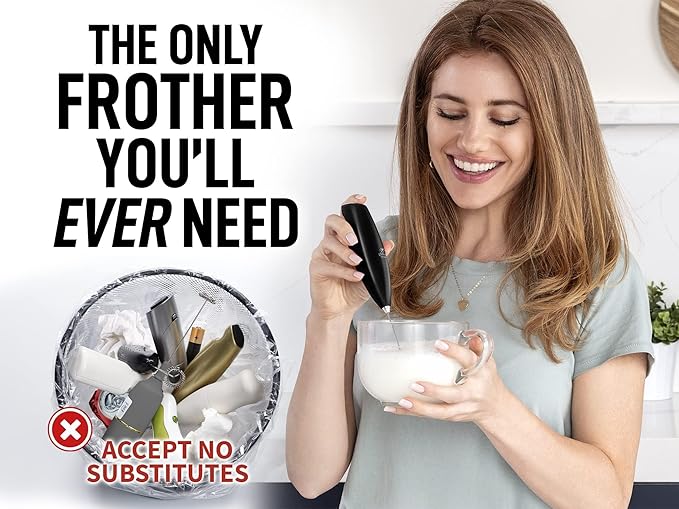 Zulay Powerful Milk Frother for Coffee with Powerful Motor - Handheld Frother Electric Whisk, Milk Foamer, Mini Mixer and Coffee Blender Frother for Latte, Matcha, No Stand - Metallic Black