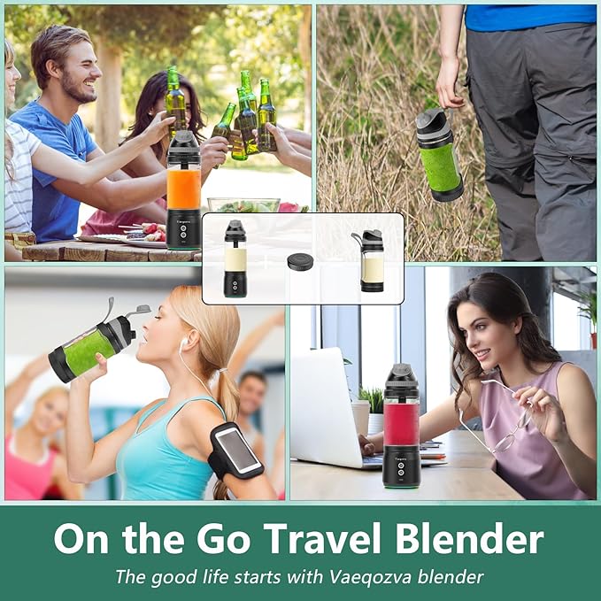 Portable Blender for Shakes and Smoothies, 24oz 300W Travel Blender on the Go USB Rechargeable Personal Blender for Smoothies Protein Shakes with a Travel Lid & BPA Free Bottle(Grey Cap Black Body)