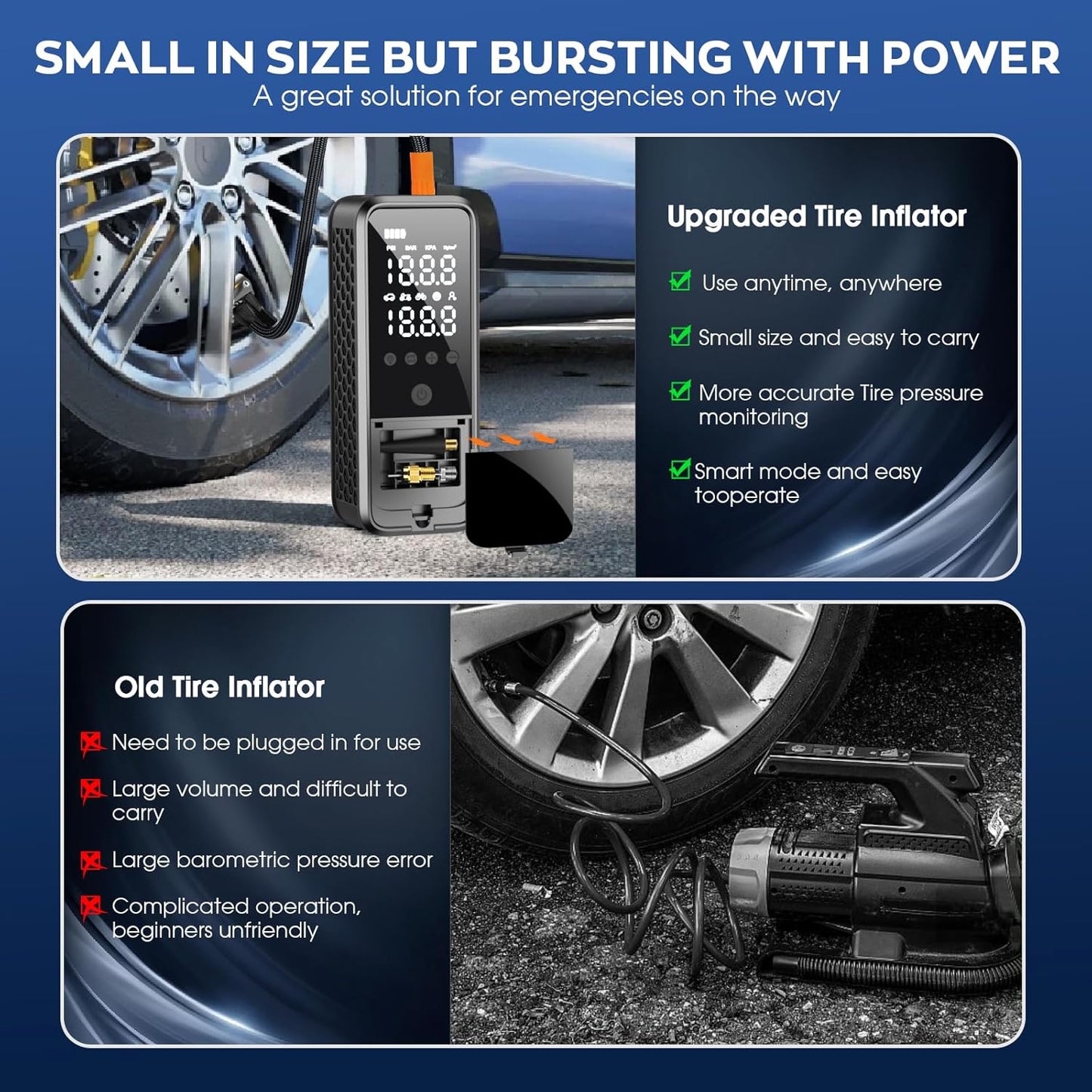 Tire Inflator Portable Air Compressor, 160 PSI Air Pump for Car Tires with Digital Pressure Gauge, Bike Tire Pump with LED Light Portable Tire Inflator for Car, Bike, Motorcycle, Ball