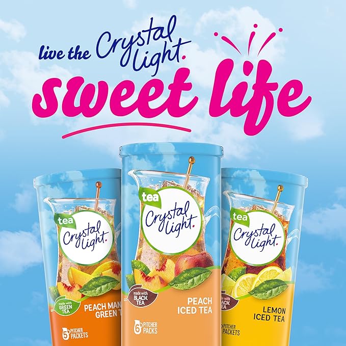 Crystal Light Peach Iced Tea Artificially Flavored Powdered Drink Mix, 72 ct Pack, 12 Canisters of 6 Pitcher Packets