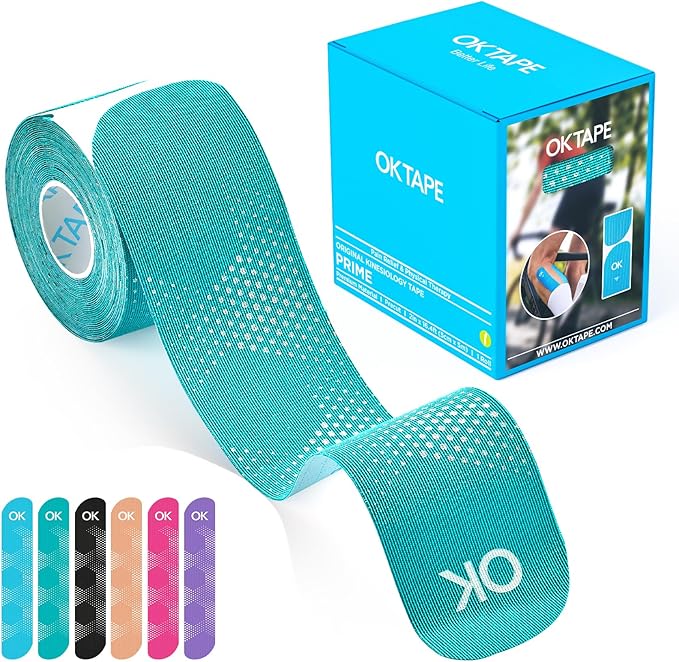 OK TAPE Synthetic Kinesiology Tape, 20 Strips, Precut K Tape, Performance Elastic Athletic Tape for Pain Relief & Muscle Support, Reflective Design, Waterproof, 2" x 10" -Cyan