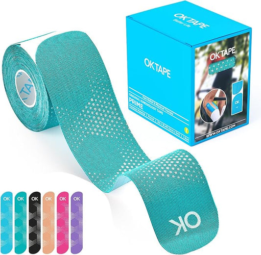 OK TAPE Synthetic Kinesiology Tape, 20 Strips, Precut K Tape, Performance Elastic Athletic Tape for Pain Relief & Muscle Support, Reflective Design, Waterproof, 2" x 10" -Cyan