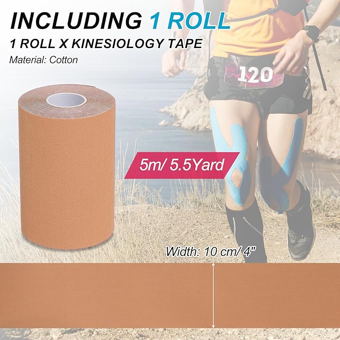 PATIKIL 5.5 Yard x 4 inch Kinesiology Tape, 1 Roll Adhesive Cotton Sports Muscle Support Tapes Waterproof Elastic Tape for Knee Ankle Wrist Shoulder, Light Orange