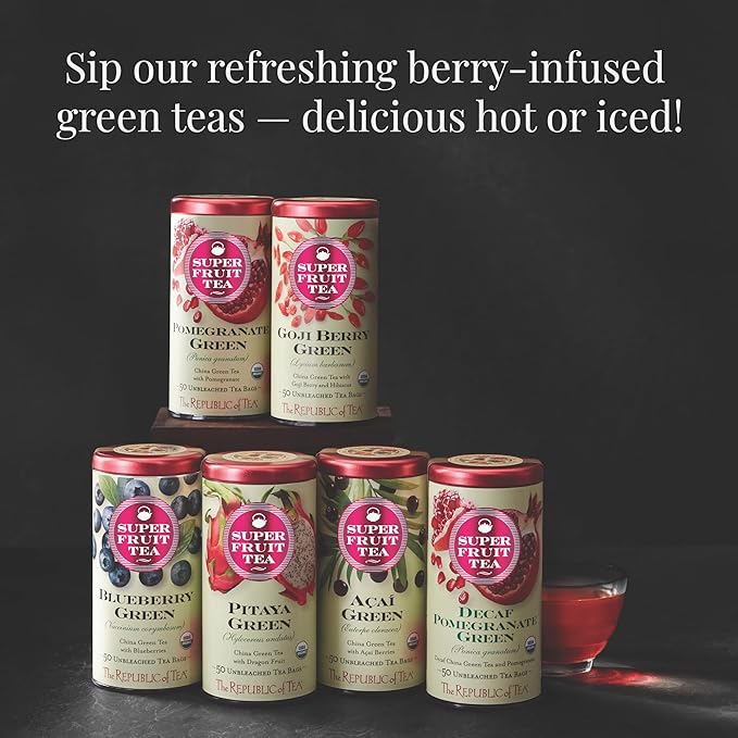 The Republic of Tea Organic Pomegranate Green Tea, 250 Tea Bags, Superfruit Premium Green Tea Blend