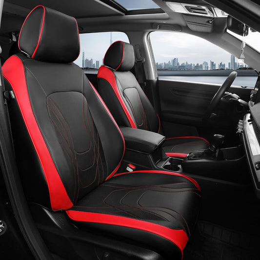 FREESOO Seat Covers for Honda CRV, Custom Fit Seat Covers Full Set, CRV LX EX EX-L Sport Touring Special Edition Trailsport Hybrid & Gas 2023 2024 2025 2026, Waterproof Leather Seat Cover, Black & Red