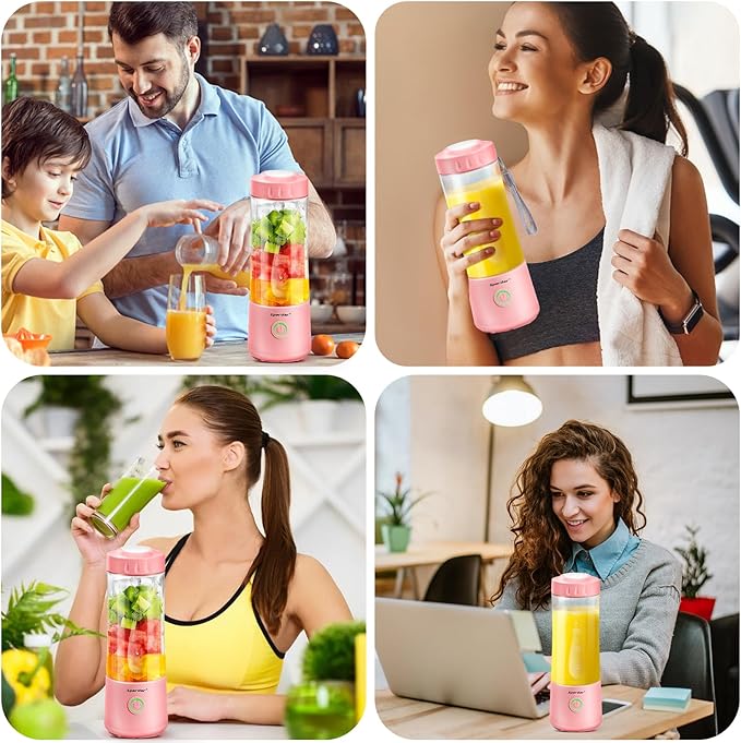 Spardar Portable Blender for Shakes and Smoothies, 4000mAh Personal Blender with 6 Blades, USB Rechargeable Blender Bottles Electric, Mini Blender Cup Portable Juicer for Home Sports Outdoors