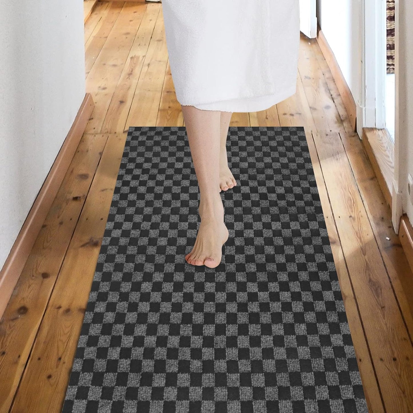 Custom Size Backed Non-Slip Area Rugs Runner, Easy Clean, Waterproof Runner Rugs for Hallway Entryway, Kitchen, Laundry, 2FT x 4FT, Gray Checkered