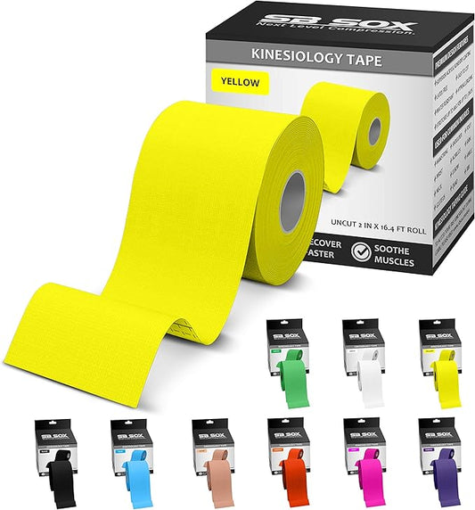 SB SOX Original Cotton Kinesiology Tape Roll – Best Latex Free Athletic Tape for Muscles/Joints – Waterproof, Stretchy, and Gentle on Skin (16ft)
