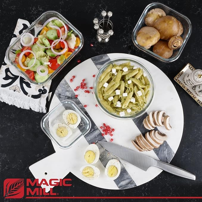 Magic Mill Glass Storage Containers with lids Set | Ultimate 24pc Sets with 12 Food Storage Containers & 12 Airtight Locking Lids for Lunch, Meal Prep, Fridge, Freezer, and Dishwasher Safe, BPA-Free