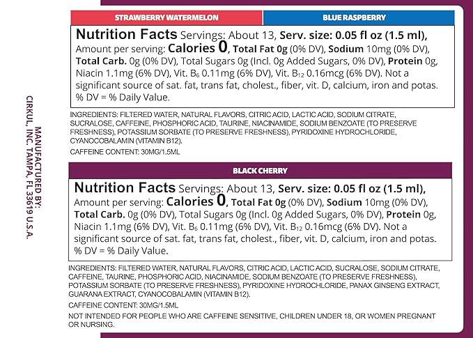 Cirkul GoSip Flavor Cartridge Variety Pack with Caffeine, 6-Pack (2 Blue Raspberry, 2 Black Cherry, 2 Strawberry Watermelon), No Sugar, Zero Calorie Drink Mix