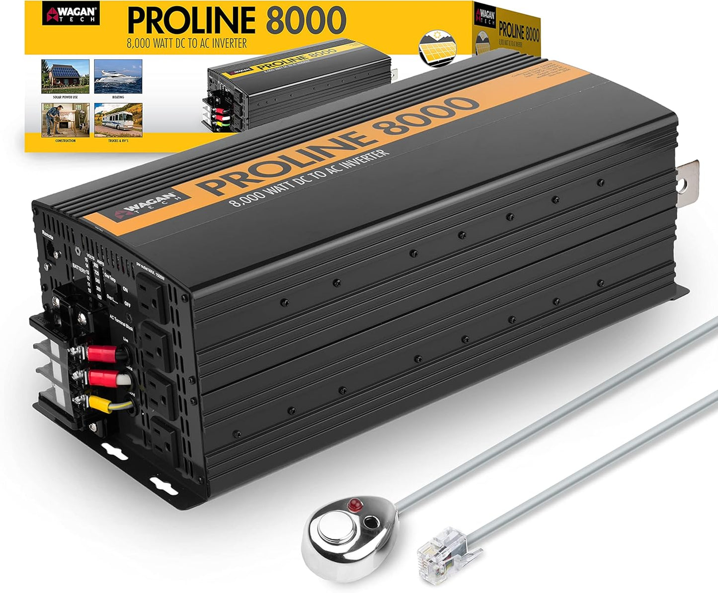 Wagan EL3746 12V 8000 Watt Power Inverter with Remote Control, 16000 Watt Surge Peak, Proline 12 Volt Power Converter for Home RV Camping Van Life Off Grid