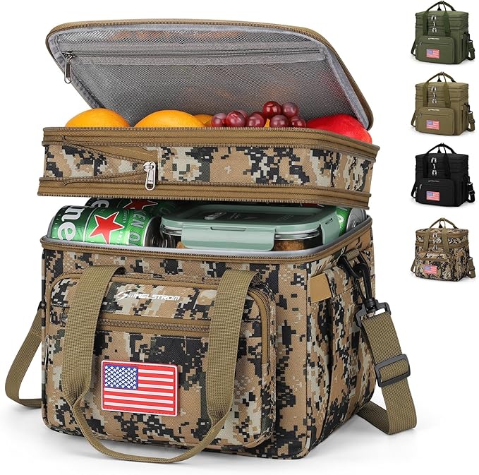Maelstrom Tactical Lunch Box for Men, 23L Insulated Lunch Bag, Expandable Double Deck Cooler Bag, Lightweight Leakproof Tote Bag With Side Tissue Pocket, Suit For Men and Women, Camouflage