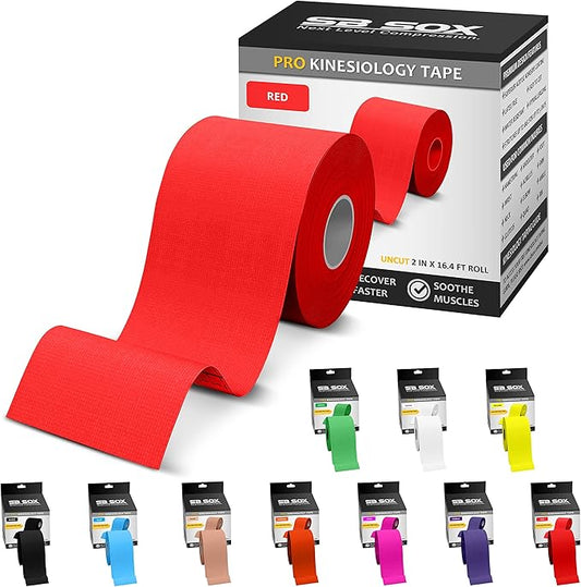 SB SOX Pro Synthetic Kinesiology Tape (Precut & Uncut Options) – Longer Lasting Performance Fabric Option to Our Original Cotton Kinesiology Tape - Also Latex Free, Water Resistant! (Red - Uncut)