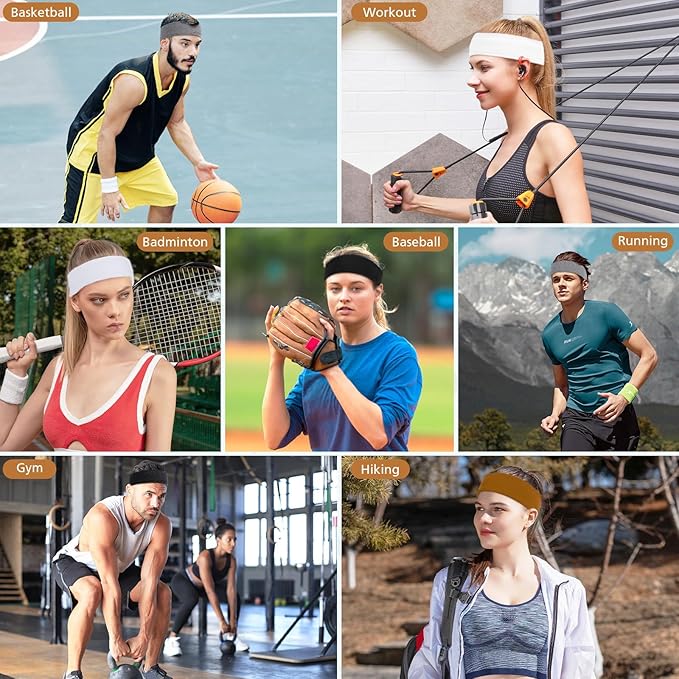 Headbands for Women Non Slip, Stretchy Sweat Headband for Workout Yoga Running, Head Bands for Women's Hair - 8 Pack