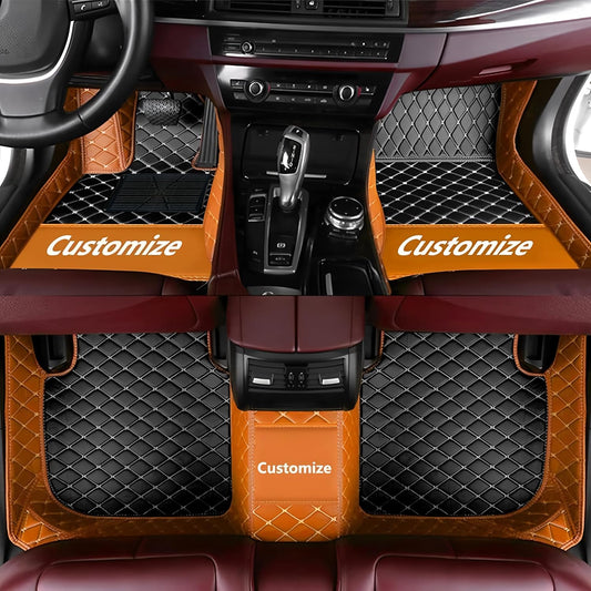 Custom Personalized Floor Mats for Cars，Luxury Full Coverage All Car Floor Mats，Anti-Slip Leather Car Mat Set ，Custom Floor Mats for 99% of Cars, Trucks & SUVs. (Orange and Black)