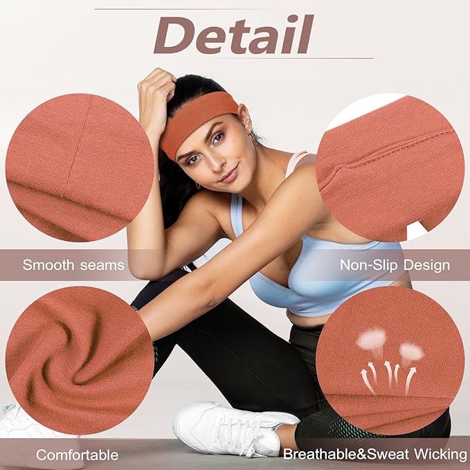 Headbands for Women Non Slip - 7PCS Fashion Sports Hair Bands for Women's Hair, Soft Cotton Cloth Stretchy Headbands for Women for Workout Yoga Running