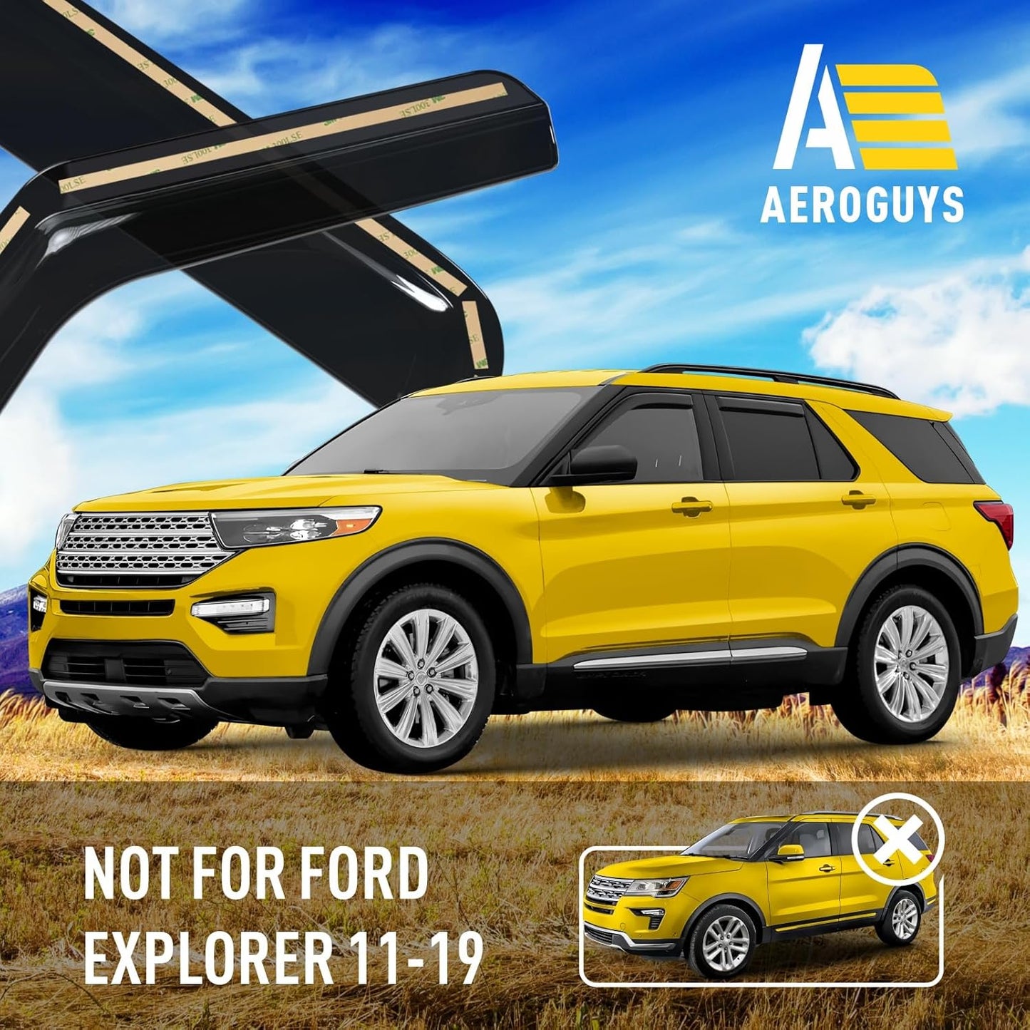 Extra Durable Window Deflectors in-Channel Window Visors Rain Guards Fit for Ford Explorer 2020-2025, Sun Visors, Wind Vent for Shades, Exterior Car Accessories - 4 pcs. AG0902