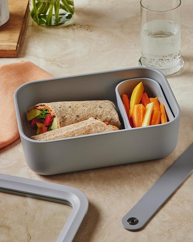 Caraway 2pc Glass Food Storage Set - 6.6 Cup Food Containers (2) - Ceramic Coated - Non Toxic, Non Stick Lunch Box with Lids. Dishwasher, Oven, & Microwave Safe - Perracotta