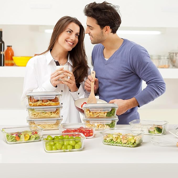 Vtopmart Glass Storage Containers with Lids, Meal Prep Food Container Sets, Lunch Box with Snap Airtight Lid for Microwave, Oven, Freezer and Dishwasher (10pack 35oz)