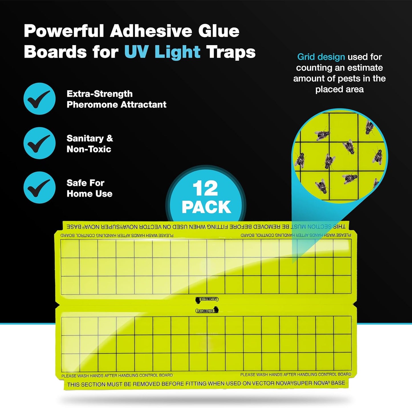 Catchmaster Vector Trap Replacement, UV Light Fly Traps for Home, Unscented Sticky Gnat Glue Boards for House, UV Lamp Insect & Mosquito Killer Refill, Adhesive Bug Light Boards, 12-Pack Yellow