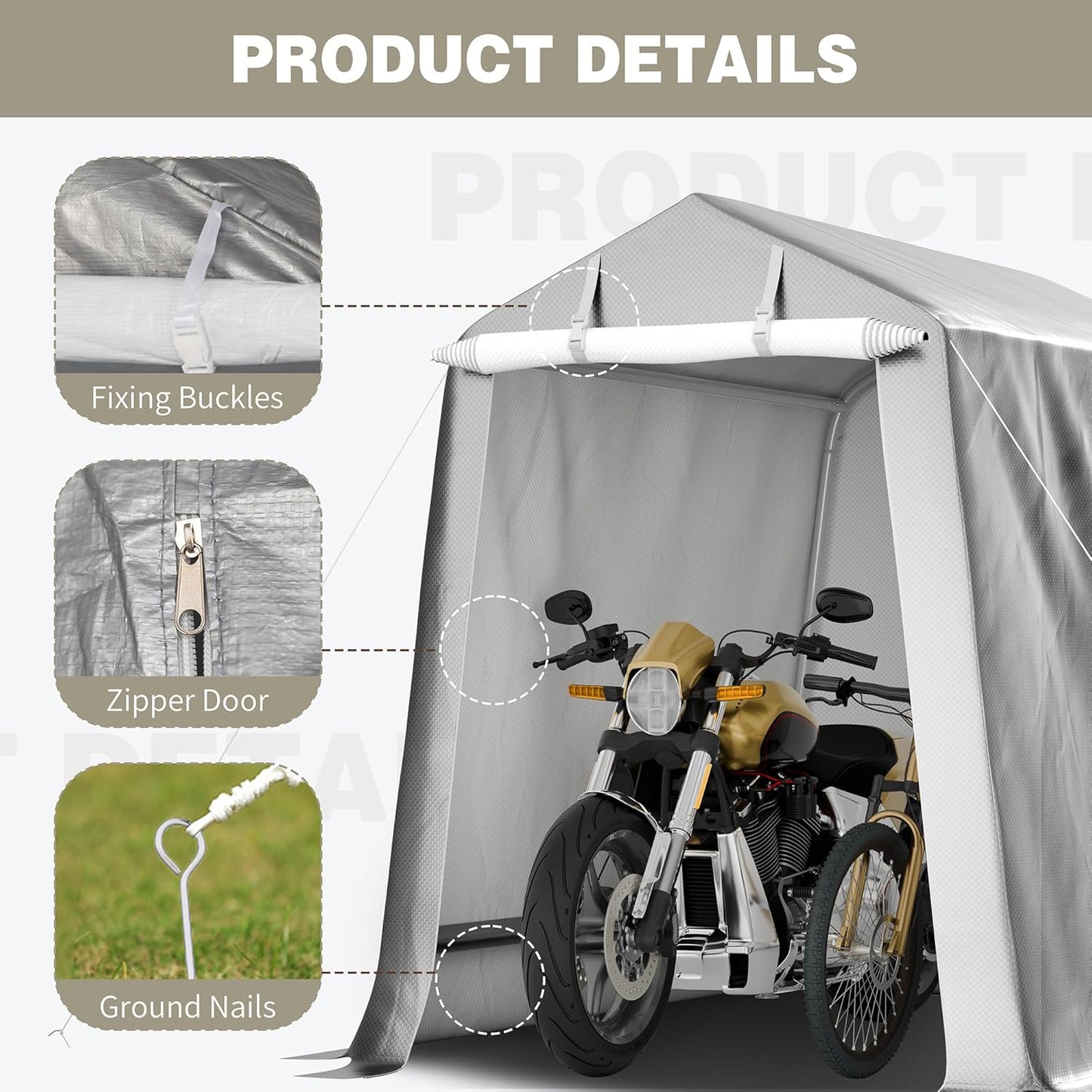 Shintenchi 6x6ft Outdoor Portable Storage Shelter Shed,Carport Storage Shed with Roll-up Zipper Door, Heavy Duty UV Resistant and Waterproof Tarp, Storage for Motorcycle, Bike, Garden Tools