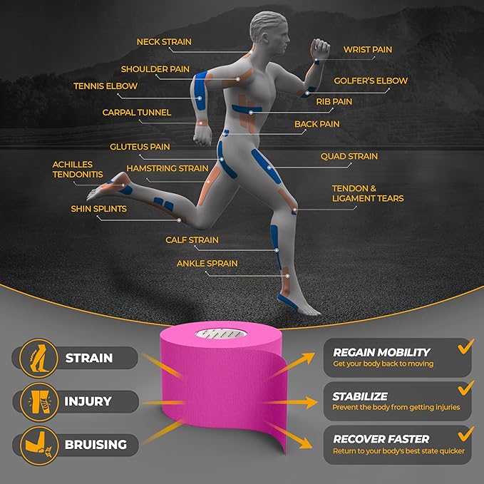 Kinesiology Tape-Incredible Support for Athletic Sports and Recovery + Free Taping Guide-Uncut 2 inch 100 feet Roll (Wild Pink + Free Taping Guide, Pack of 1)