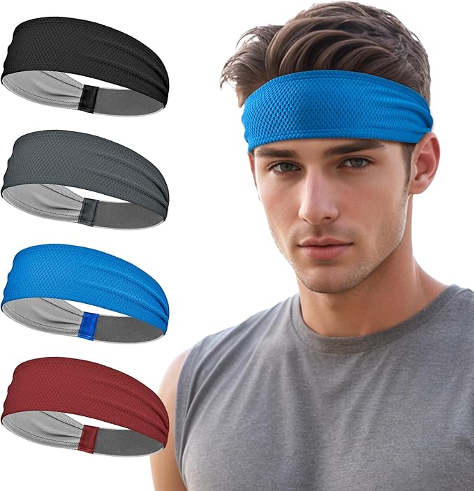 Sukeen Sports Headbands for Men, Moisture Wicking Sweat Bands Headbands Non-Slip, Breathable Elastic Sweatband, Running Headband for Yoga, Tennis, Fitness Workout